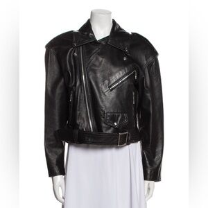 Erez Black Leather Moto Motorcycle Zipper Pocket Belted Biker Jacket Size XS